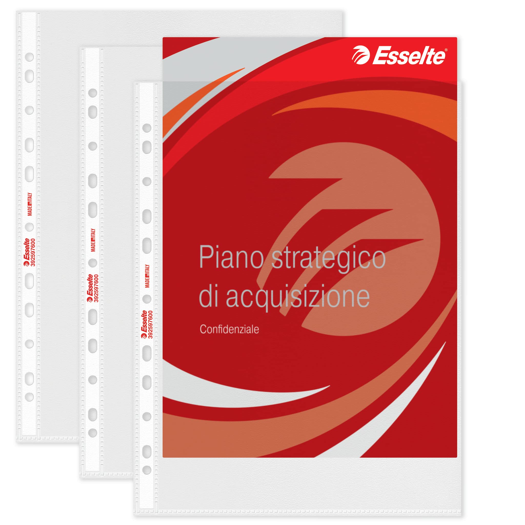 Esselte 392597600 Heavy Duty Punched Pocket, Pack of 25, Holds up to 80 A4 sheets, Maxi Format, Transparent, 100 Micron PP Material, 259760