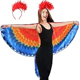 D.Q.Z Double-Sided Adults Parrot Costume Bird Wings for Women Fairy Festival Cosplay Party with Mardi Gras Headpiece