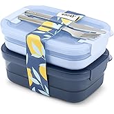 Ello 2-Pack Lunch Stack Plastic Food Storage Container Bento Box with Airtight, Leak-Proof Locking Plastic Lids and Silicone Base, BPA-Free, Freezer, Microwave, and Dishwasher Safe, Blueberry
