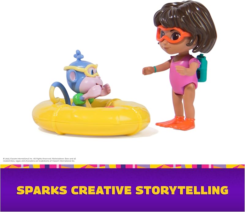 LA EXPLORADORA - Pack de Aventura Acuática Dora y Botas: 2 Figuras Articuladas + Flotador de Juguete - 6073670 - Juguetes Niña 3 años + - Regalo Niña 3 años + - Juegos Infantiles