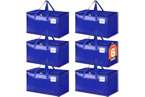 StorageRight Moving Bags-Heavy Duty Moving Boxes, Storage Totes with Zipper, Reinforced Handles and Tag Pocket-Collapsible Moving Supplies for moving, Storage and Travel 93L(Blue-6 Pack)