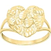 Jewels By Lux 10kt Yellow Gold Womens Diamond-Cut Nugget Heart Ring