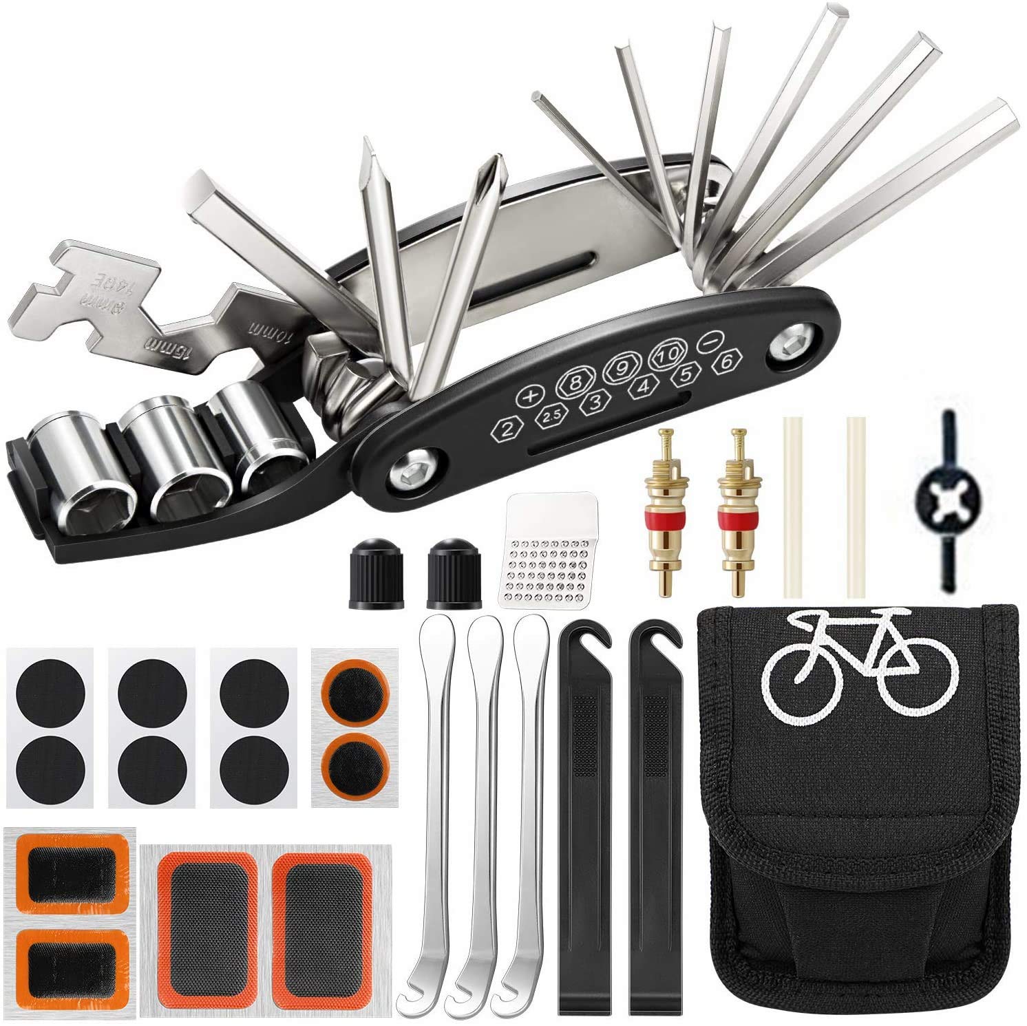 Copiel Bicycle Tool Kit, 16 in 1 Bicycle Tyre Repair Kit Multifunction Tool and Repair Kit for Bike, with Patch Kit, Tyre Levers, Bicycle Maintenance Tools Kits