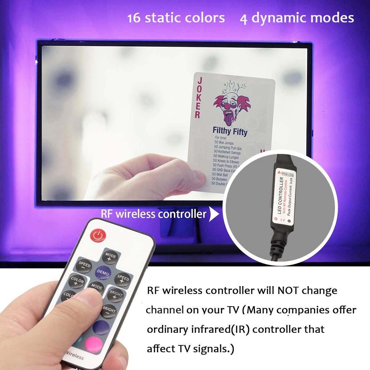 TV Colorful Backlight,USB LED Lighting Strip for Bias Lighting HDTV,Flexible Neon LED Lights 6.5ft/2M with Remote Control Decorate for Desktop PC,Tender Light Background Lighting Kit