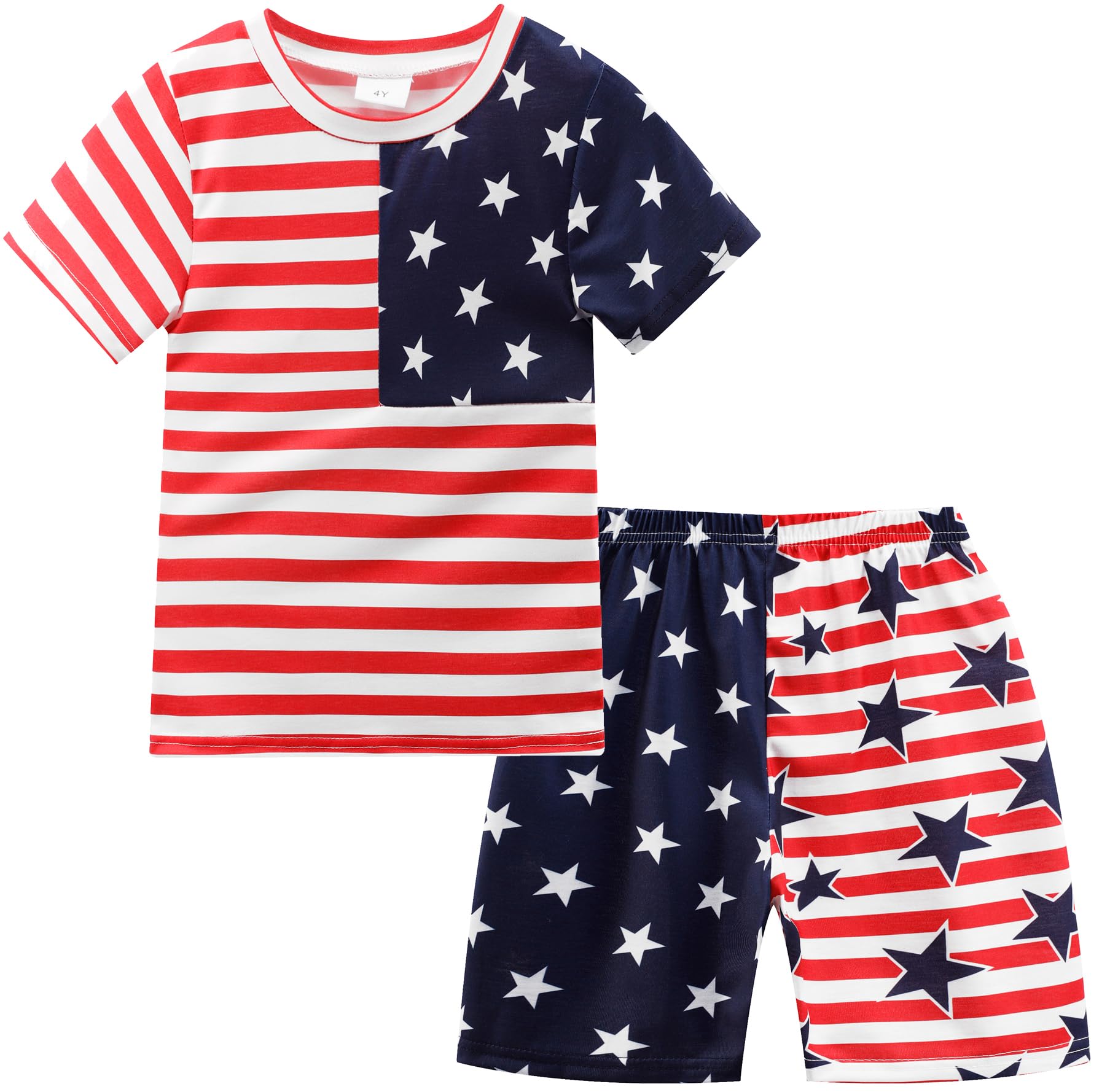 Photo 1 of Boys 4th of July Outfit USA Independence Day Shirt Memorial Day Shorts American Flag Clothes Girls Patriotic Pajamas for Kids 3t