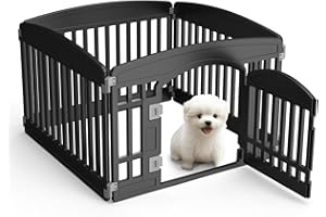 SMUG Dog Playpen 4-Panel 24" | Safe & Secure Indoor/Outdoor Pet Fence | Folding & Portable |35 x 35 x 24IN, Ideal for Small to Medium Dogs | Easy to Clean （Black）