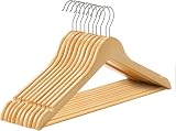 SONGMICS Wooden Hangers Set of 10 with Shoulder Notches 360° Swivel Hook