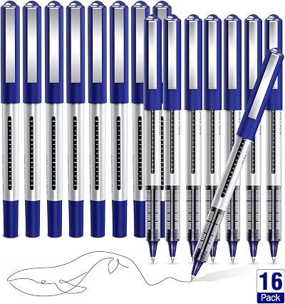 AKARUED Rollerball Pens 16 Pack Blue Gel 0.5mm Quick-Drying Ink
