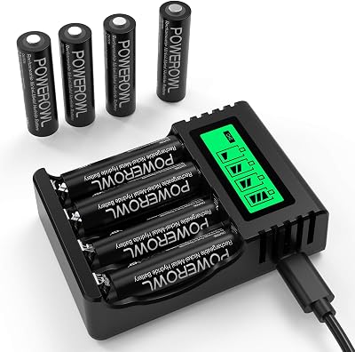 POWEROWL AA Rechargeable Batteries 8 Pack 2800mAh Ni-MH with 4 Bay Charger