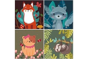 DASKALL Paint by Numbers Kit Kids - 4 Pack 7.8" Cute Sloth Fox Cat Squirrel Crafts Animal Theme for Girls 6-12 Spark Creativity Artistic Talent