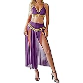 Avidlove Lingerie for Women Rave Outfits for Festival Sexy Costume Outfit Mesh Sheer Bra Top High Waist Split Maxi Skirt