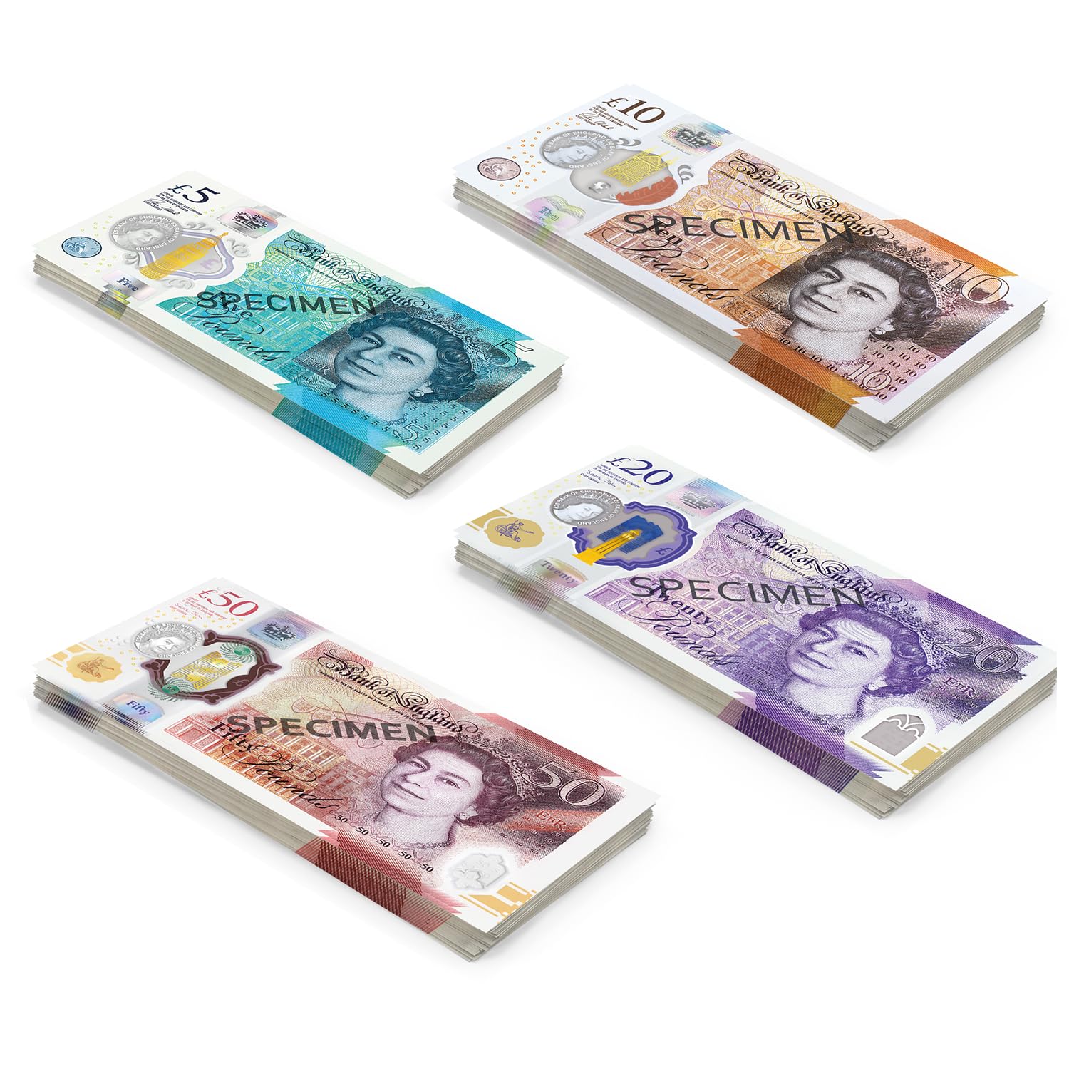 Scratch Cash Mini Bundle Pounds Money to Play 100 Banknotes - 4 Bats of 25 x £5, 10, 20, 50
