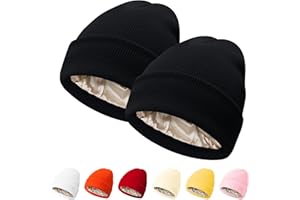 PFFY 2 Packs Womens Satin Lined Beanie Hat Silk Lining Winter Hats Beanies for Women Soft Slouchy Beanie Skull Cap