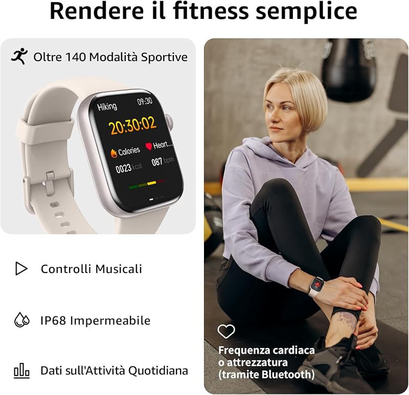 Smartwatch Uomo Donna, 1.85" Orologio Smartwatch con Effettua/Risposta Chiamate, 113 Sportive Smart Watch con Contapassi/SpO2/Sonno/Cardiofrequenzimetro, Impermeabil IP68 per iOS Android