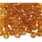 Jmassyang 100 Pieces 8mm Faceted Round Crystal Glass Beads Spacer Beads for Jewelry Making, Bracelets Necklaces Earrings Wind Chimes Suncatchers(Amber)