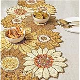 Indian Handcrafted Beaded Table Runner 13 X 36 Inches, Yellow Orange Mix Decorative Dining mat. Thanksgiving Centerpiece, Handmade Table Runner for Center &amp; Dining Table