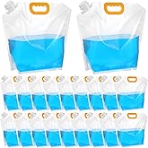 Afcabakila 20Pcs 1.3Gallon Collapsibles Water Container Bag Bulk, Emergency Container Carrier Water Bottles, Freezable Waters Storage Jug, BPA Free Food Grade Clear Plastic for Outdoor Camping Riding