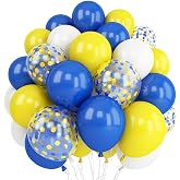 Yellow Blue Balloons 12 Inches with Confetti Balloon | Dark Blue Yellow White Latex Balloon Helium for Kids Birthday Graduation Baby Shower Party Decoration