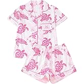 FUVYKOL Women's 2 Piece Summer Ocean Print Pajama Sets Starfish Shell Sleepwear Short Sleeve Nightwear Soft Lounge Sets