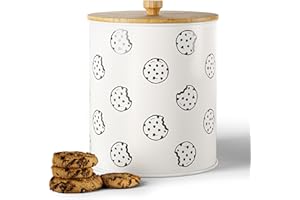 Cookie Jar with Airtight Lid - 1 Gallon - 6.6"D x 8"H White Iron Cookie Tin with Bamboo Lid - Large Cookie Jars with Lids Air