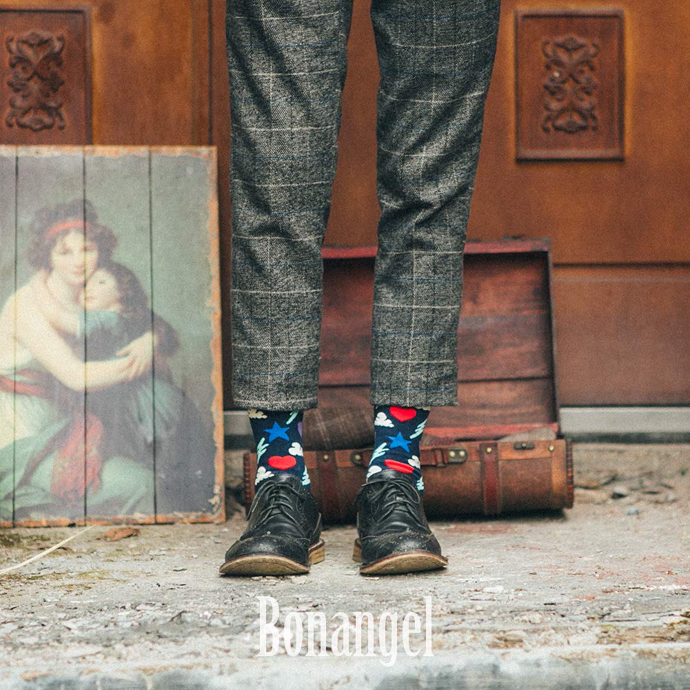 Dress Socks for Men & Women,Colorful Funny Crazy Novelty Fun Dress Socks Pack by Bonangel,Cool Pattern Crew Socks With Gift Box(Star 1)