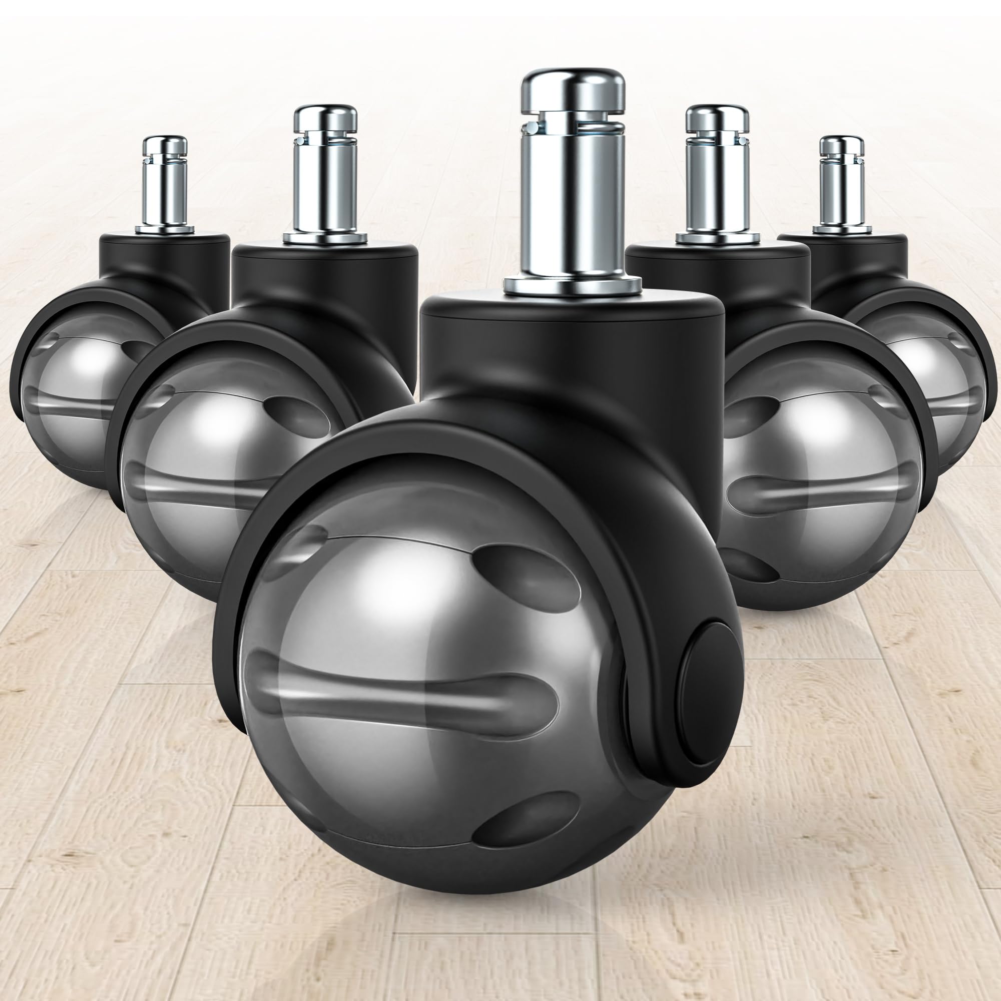 WEWILL Office Chair Castors, 11 x 22 mm Wheels for Office Chairs, Replacement Wheels for Office Chairs on Carpet and Parquet Floors, Durable Office Chair Castors Replace Floor Mats, Set of 5 (Grey)