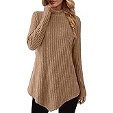 JUSTFASHIONNOW Mock Turtleneck Tops for Women Cozy Sweaters Trendy Long Sleeve Shirts Tunic Tops to Wear with Leggings