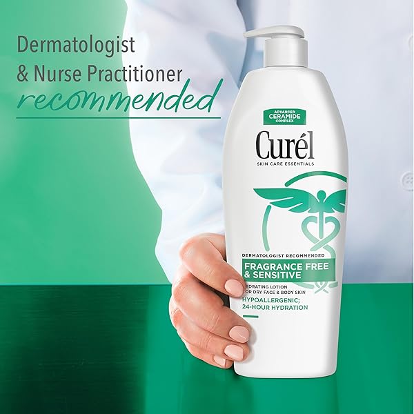 CUREL FRAGRANCE FREE COMFORTING BODY LOTION, UNSCENTED DRY SKIN MOISTURIZER FOR SENSITIVE SKIN, WITH ADVANCED CERAMIDE COMPLEX, REPAIRS MOISTURE BARRIER, 20 OZ