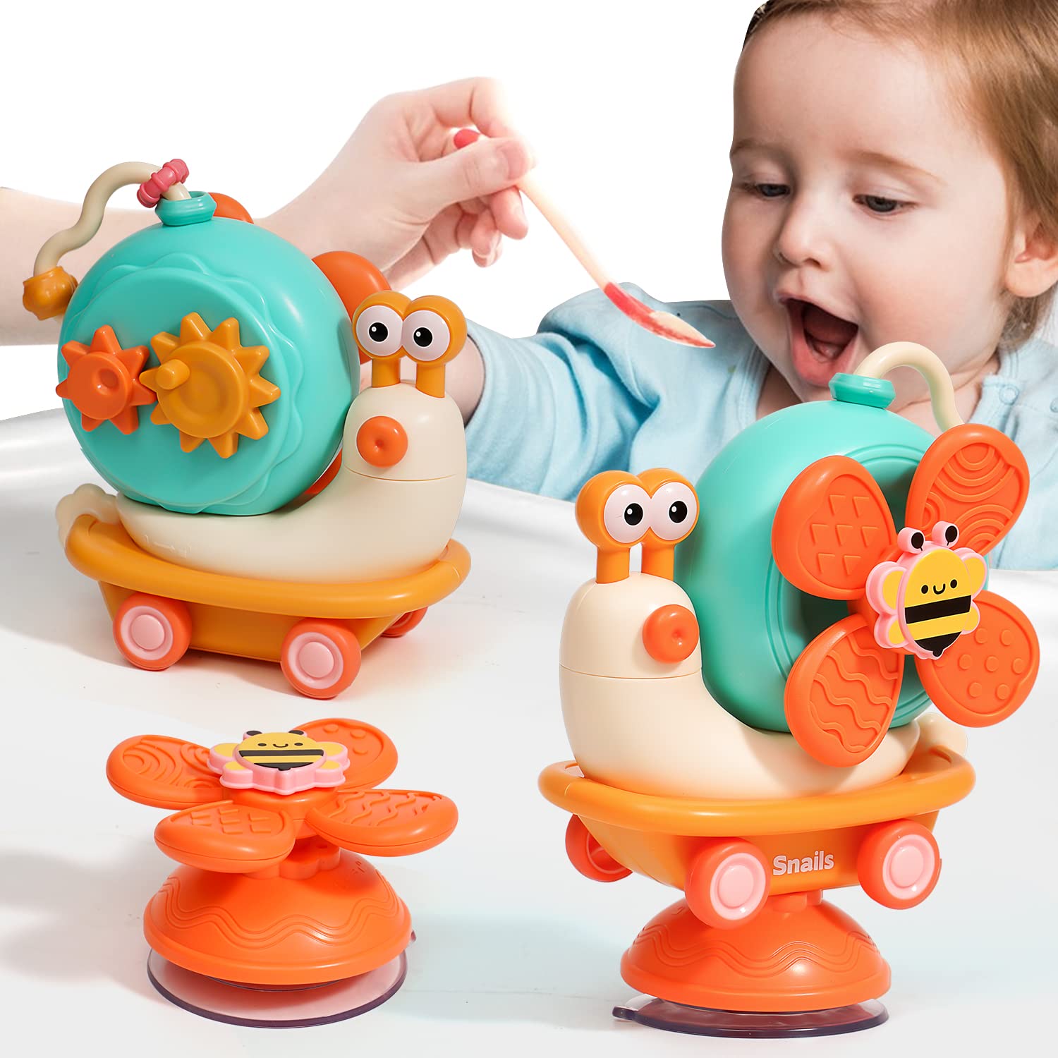 Photo 1 of 5-in-1 High Chair Toy with Suction Cups Spinner Montessori Toys for Toddler 1-3 Year Old-Fine Motor Infant Tray Sensory Travel Toys for Baby 6-12-18 Months Boy Girl Newborn Birthday Gift