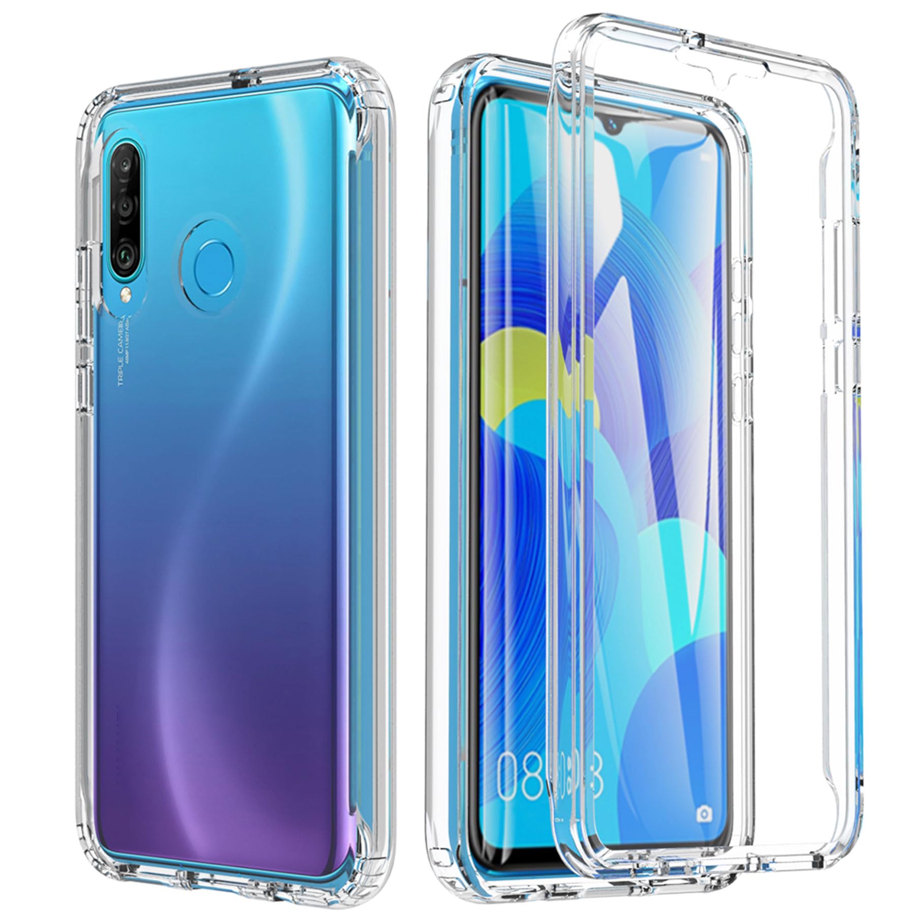BESINPO for Huawei P30 Lite Case 6.15",Military Grade Drop 360 Full-Body Built-in Screen Protector Shockproof Anti-scratch Protective Phone Case for Huawei P30 lite Clear