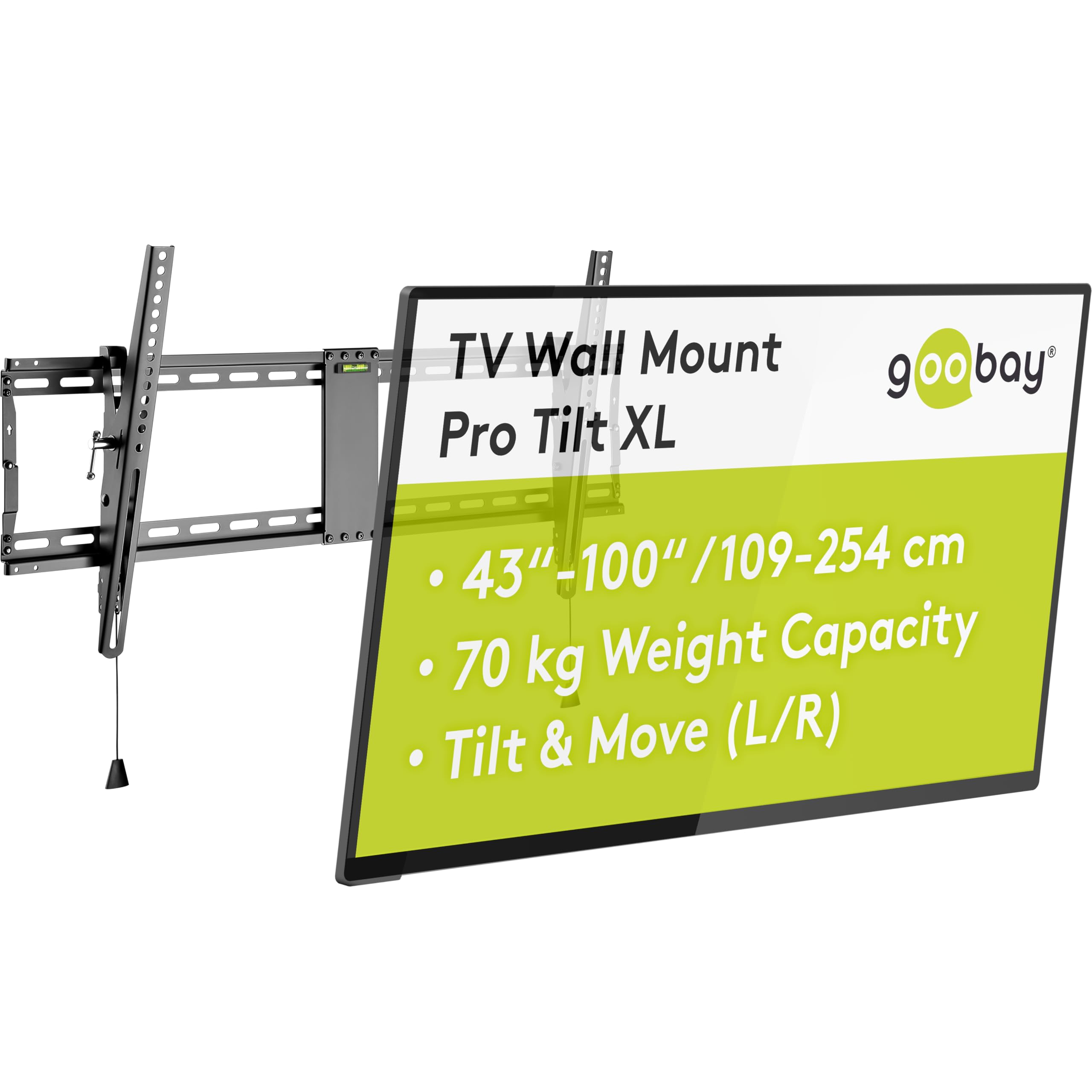 Goobay TV and Monitor Wall Mount Pro (XL), Tilts (3 to 12 Degrees) and Swivels - 43 to 100 inch LED, LCD, OLED, Flat or Curved TVs - 70 kg Maximum Weight - Black 49930