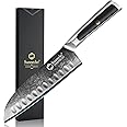 Sunnecko Santoku Knife 7 inch, Damascus Chef Knife VG-10 Steel Blade Japanese Knife, Sharp Kitchen Knife with Solid Handle Chopping Knife Perfect for Professional Home Use Cutting Knife