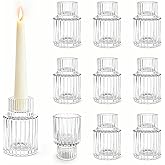 AZXTOPSEZ Glass Taper Candle Holders: 10 Pcs Small Candlestick Holders Bulk for Wedding Clear Fluted Candle Sticks Holder Decor for Table Centerpiece Dining Room Baby Shower Christmas Party Home