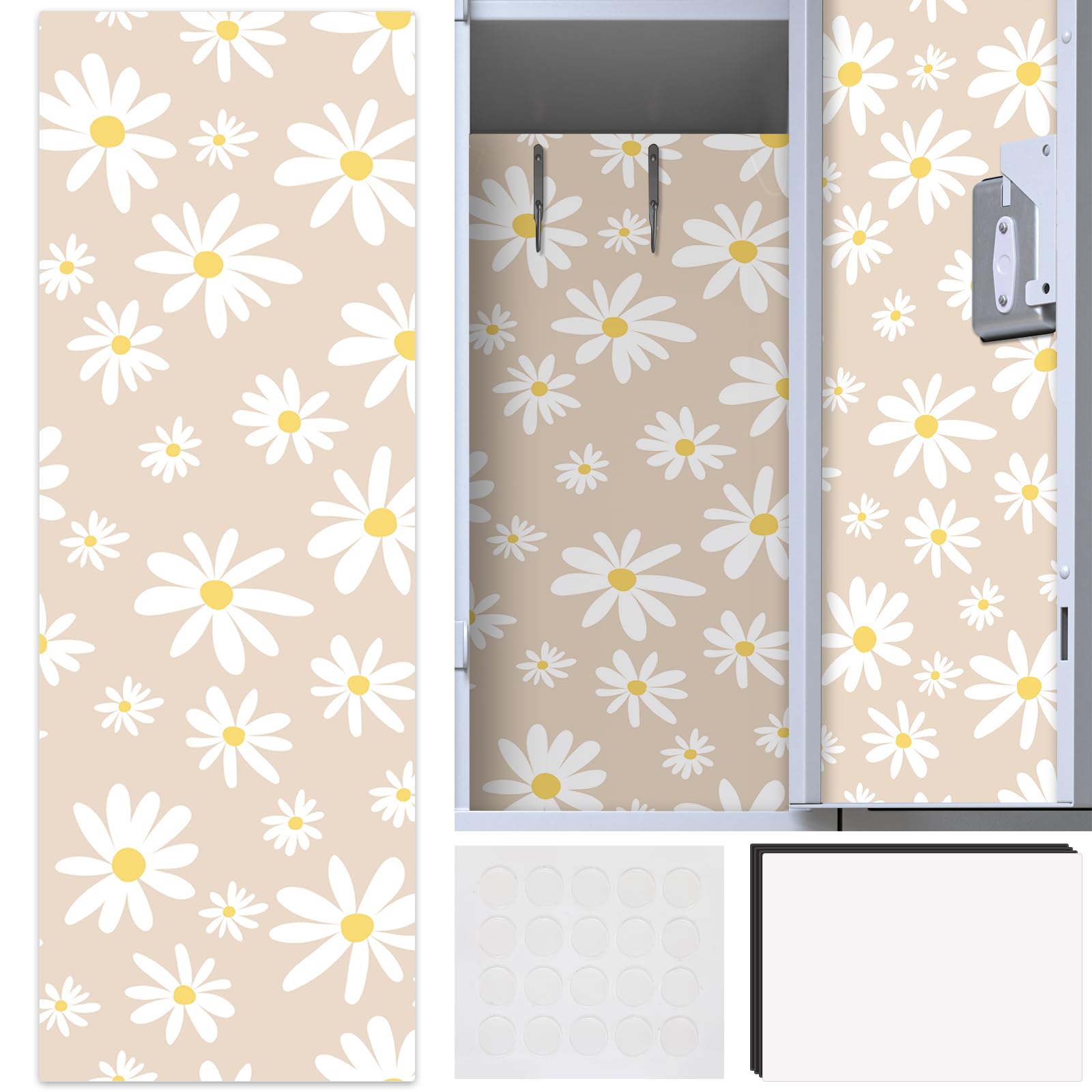 Photo 1 of Dunzoom School DIY Wallpaper for Lockers 12" x 40" Removable Locker Decoration for School Office with Magnet(Elegant Color,Daisy)