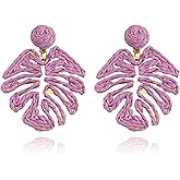 QLYOVWE Raffia Palm Leaf Drop Dangle Earring for Women Handmade Boho Statement Earrings Lightweight Tropical Green Plant Earring for Summer Holiday Beach Jewelry