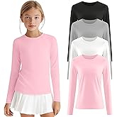 LessonZoo 4 Pack Girls Long Sleeve Athletic Shirts Kids Activewear Tops Basic Yoga Crew Neck Sports Teen Youth Tees