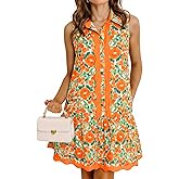 Cicy Bell Womens Floral Mini Dress Summer Casual V Neck Sleeveless Boho Dresses Ruffle Beach Vacation Outfits