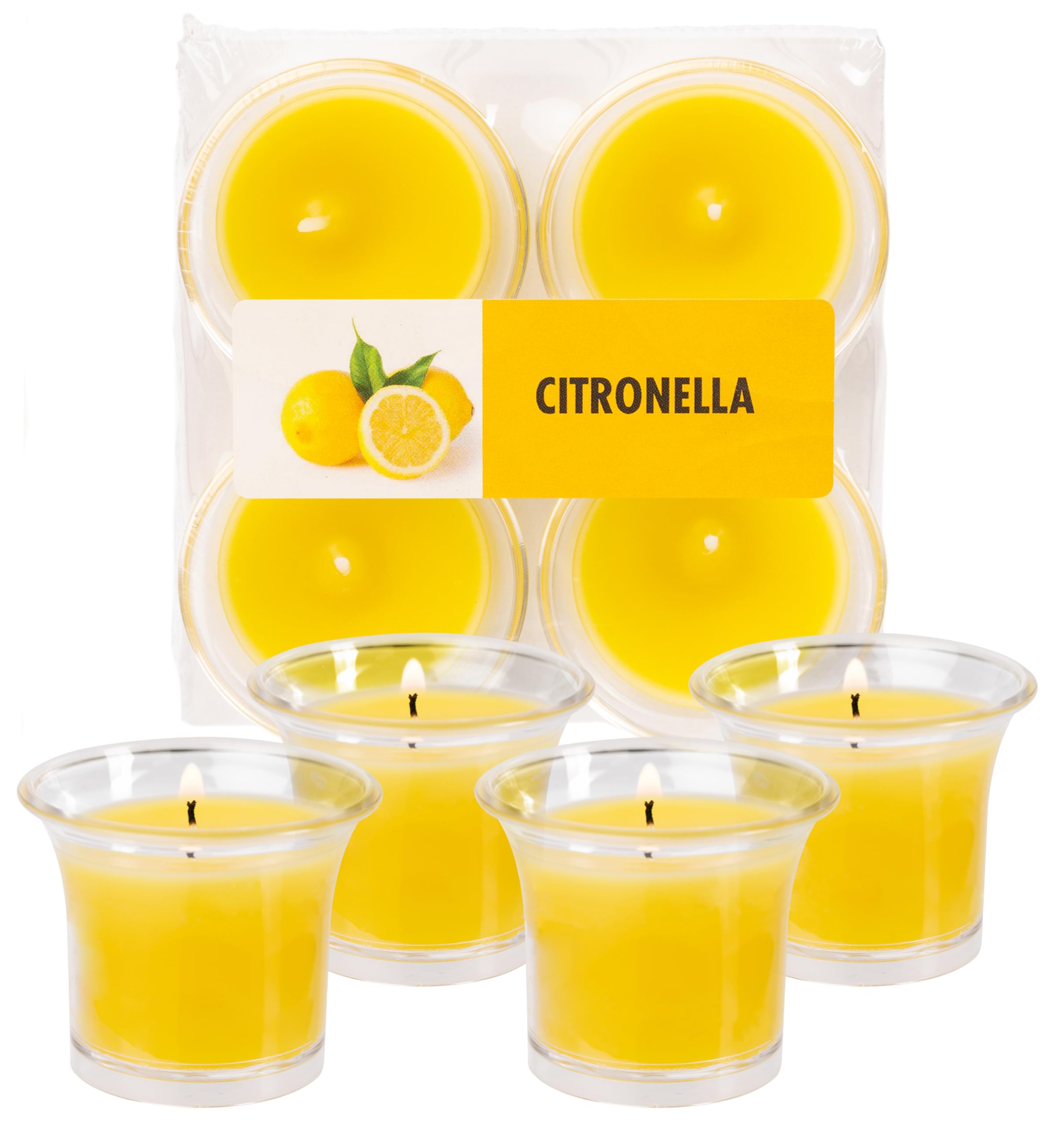 Hyoola Clear Cup Scented Votive Candles - Citronella Votive Candles Scented- 12 Hour Burn Time - 4 Pack - European Made