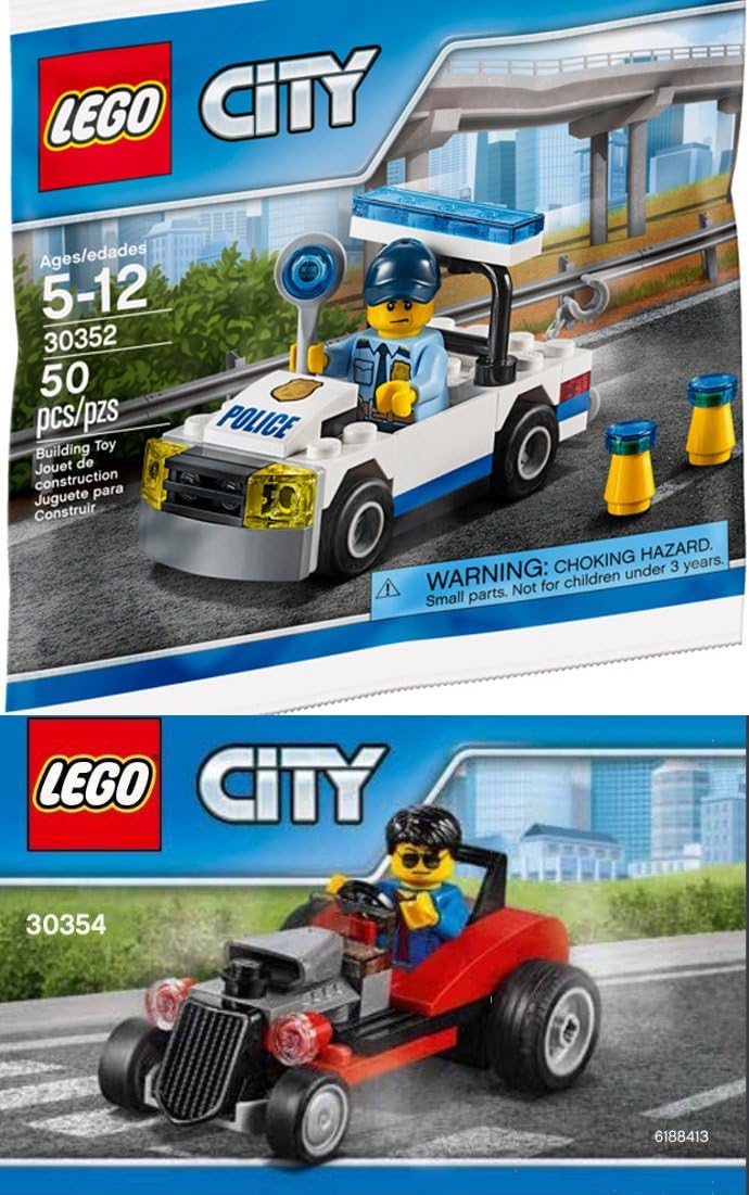 Lego LEGO Police Car Set 30352 with police man mini figure & 30354 Hot Rod Race Car with Driver Mini figure 2017 polybag Building Kit Block Toy Set