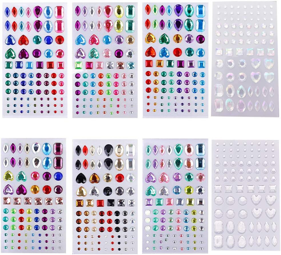 ECOLOG 8 Sheets Rhinestone Sticker, Selfadhesive Gems Stickon Crystal