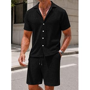 Mens 2 Piece Sets Summer Button Down Shirts and Shorts Casual Vacation Set