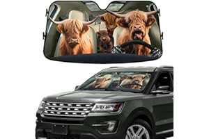 GENANY Cute Highland Cattle Family Funny Windshield Sun Shade for Car SUV Truck (55x30 Inches), Car Sun Shade Windshield, Car Shades for Front Windows, Sunshade for Car, Protector Blocks UV