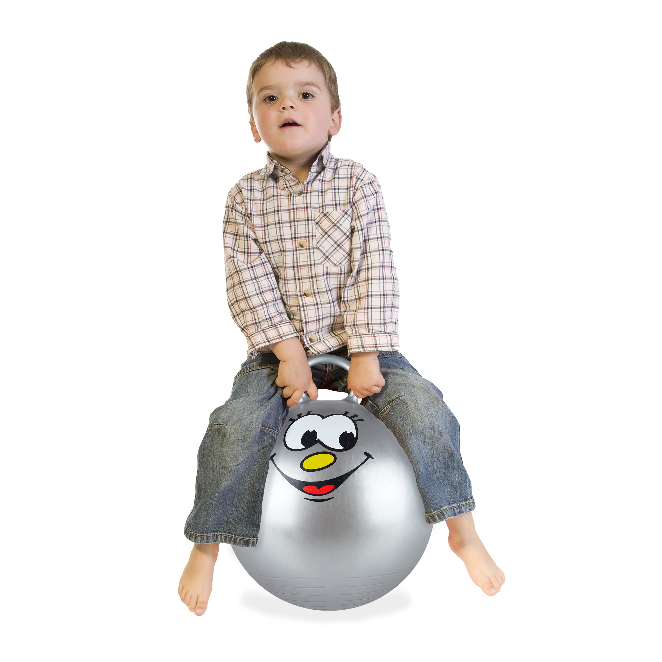 Relaxdays Space Hopper for Kids, with Handle, Ø 45 cm, for Indoors & Outdoors, Weight Capacity up to 150 kg, Grey Colour