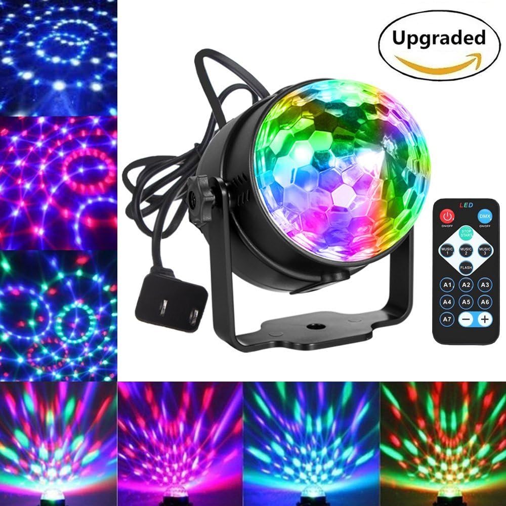 DJ Light Stage Lights,Geepro Party Lights Disco Ball 3w Led Strobe Stage Halloween Christmas RGB Led Par Light Lighting with Remote Control for DJ Bar Karaoke Xmas Wedding Show Club Pub