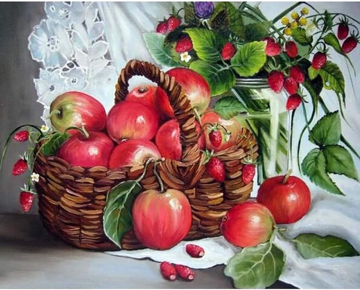 5D Diamond Painting Flowers, Paint with Diamonds DIY Diamond Art Apple Strawberry, Diymood painting by Number Kits Full Drill Rhinestone for Home Wall Decor 12x16inch