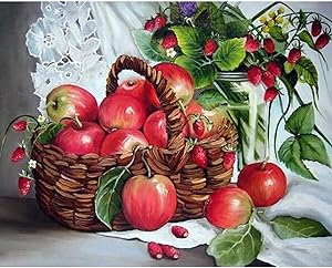 5D Diamond Painting Flowers, Paint with Diamonds DIY Diamond Art Apple Strawberry, Diymood painting by Number Kits Full Drill Rhinestone for Home Wall Decor 12x16inch