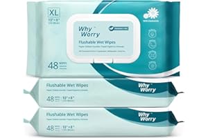 Flushable Wipes for Adults, Extra Large 8"x10" Butt Wipes for Toilet & Personal Cleansing, Chamomile and Vitamin E, 100% Plan
