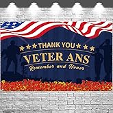 FHGG Thank You Veterans Day Decorations Banner Photography Backdrop Red Poppies 4th of July Patriotic Veterans Police Military Army Employees Independence Memorial Day Party Indoor Outdoor