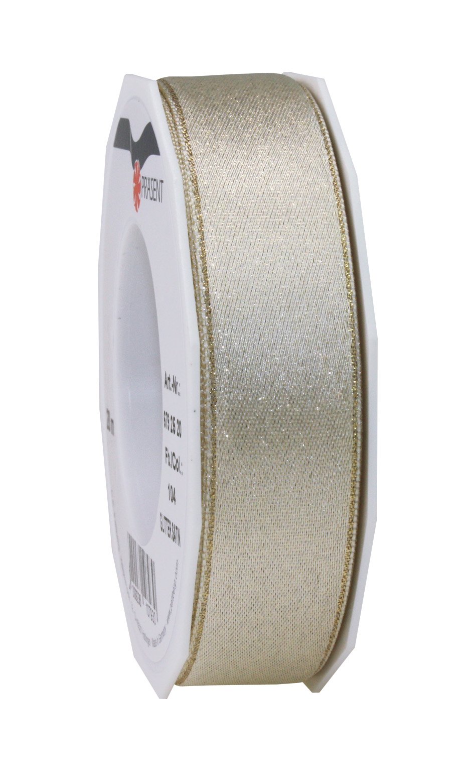 Präsent - Glitter Satin Ribbon Cream-Gold 20-m-Roll 25 mm width — image 1