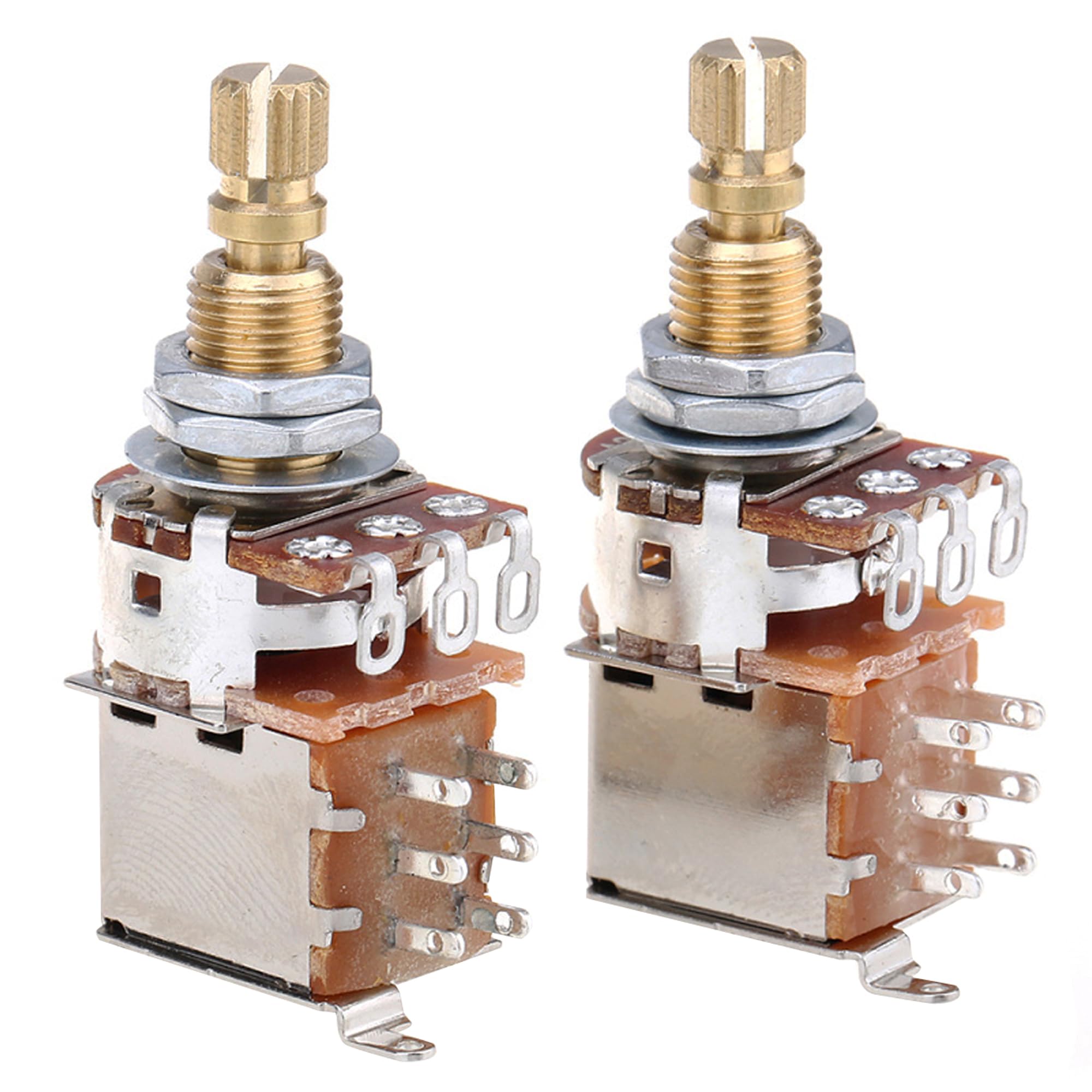 Musiclily Pro Brass Full Metric Sized Control Pots A250K Push/Push Audio Taper Potentiometers for Guitar(Set of 2)